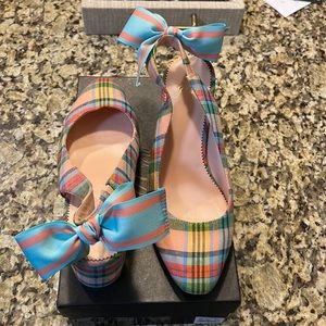J.crew Madras plaid Heels, never worn!